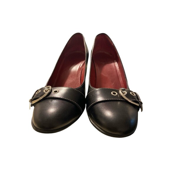 Coach Women’s Black Leather Heels Sz 8.5B Buckle Accent Round Toe Classic Pumps - Picture 3 of 14